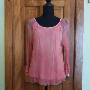 Alicia Mugetti Elegant Sheer Pink Women's Top